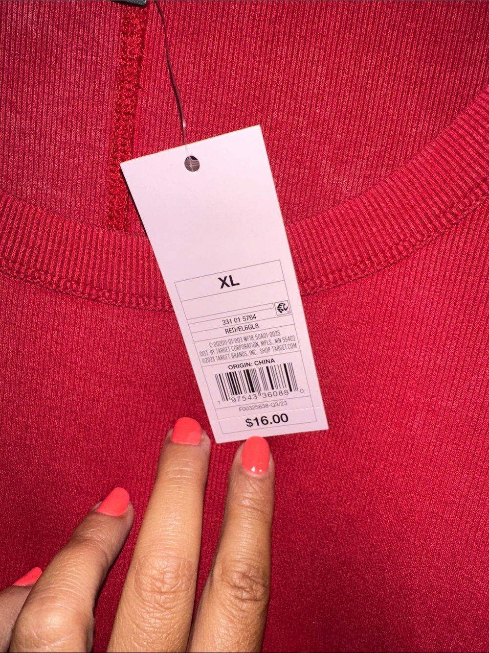 Wild fable Classic Scoop Neck Long-Sleeve Tops- Red, tan and white - Picture 8 of 12
